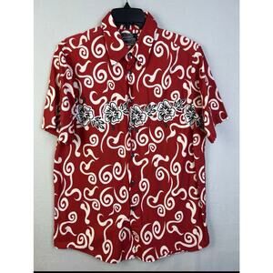 Pineapple Connection Hawaiian Shirt Men Medium Red Tropical Beach Vacation Dad